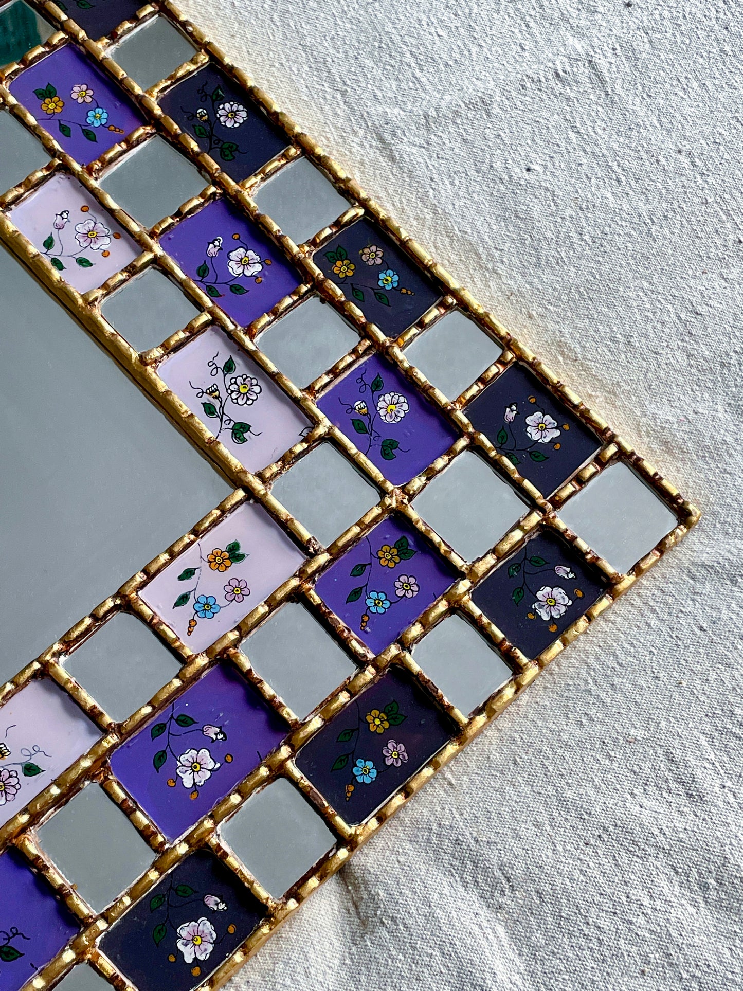 XL Floral Checkered Mirror - Purple