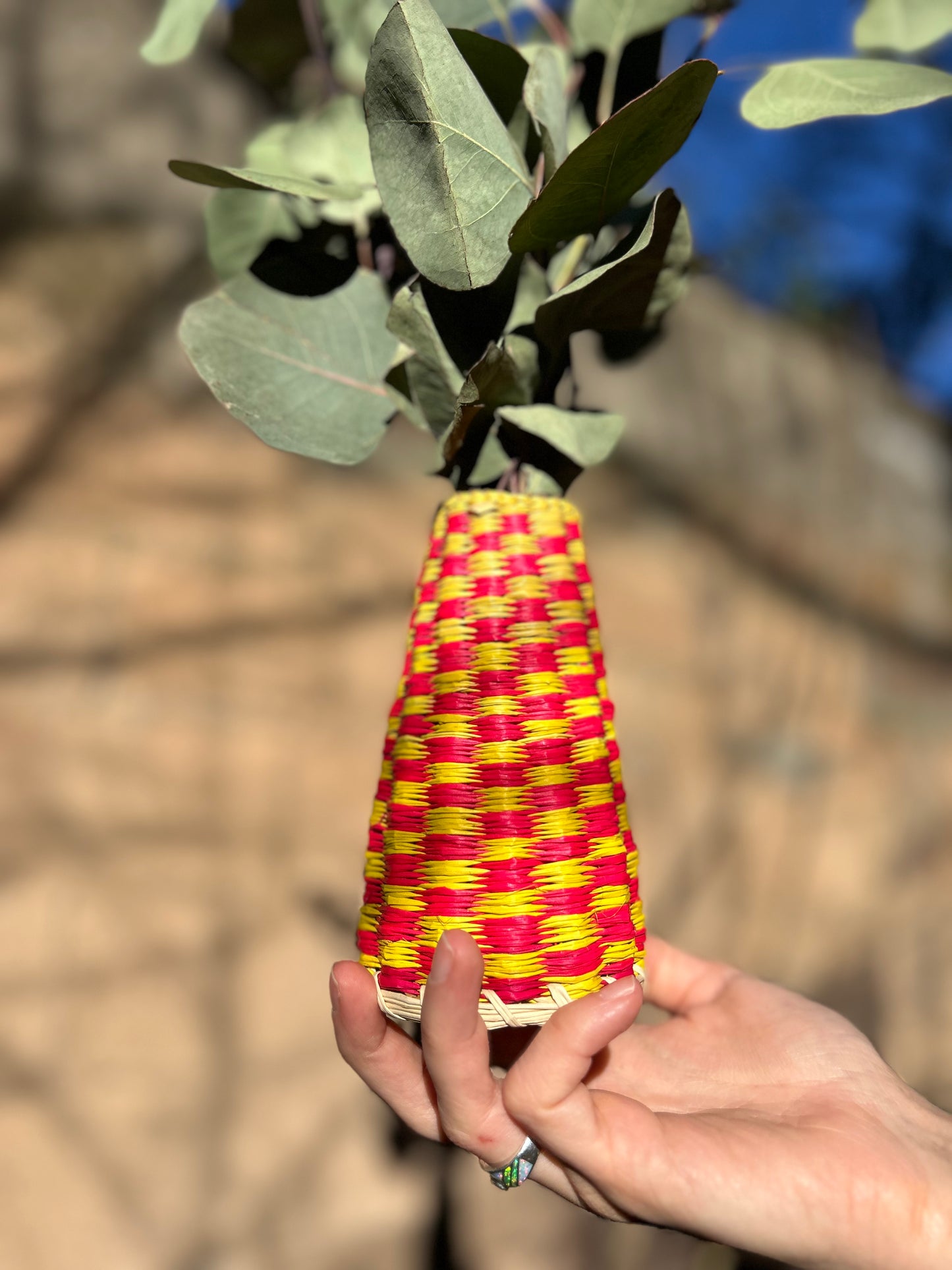 Checkered Straw Vase - mini