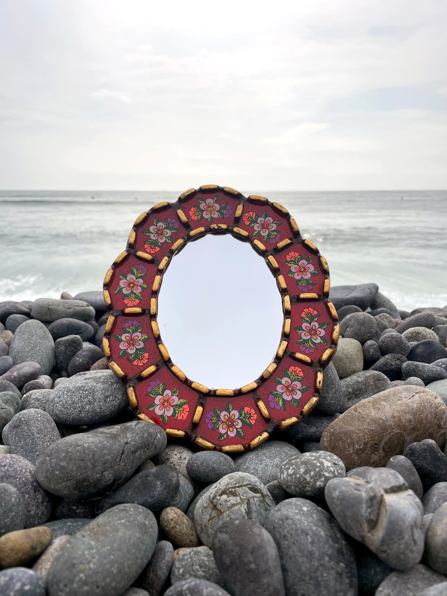 Oval Floral Mirror - Cherry
