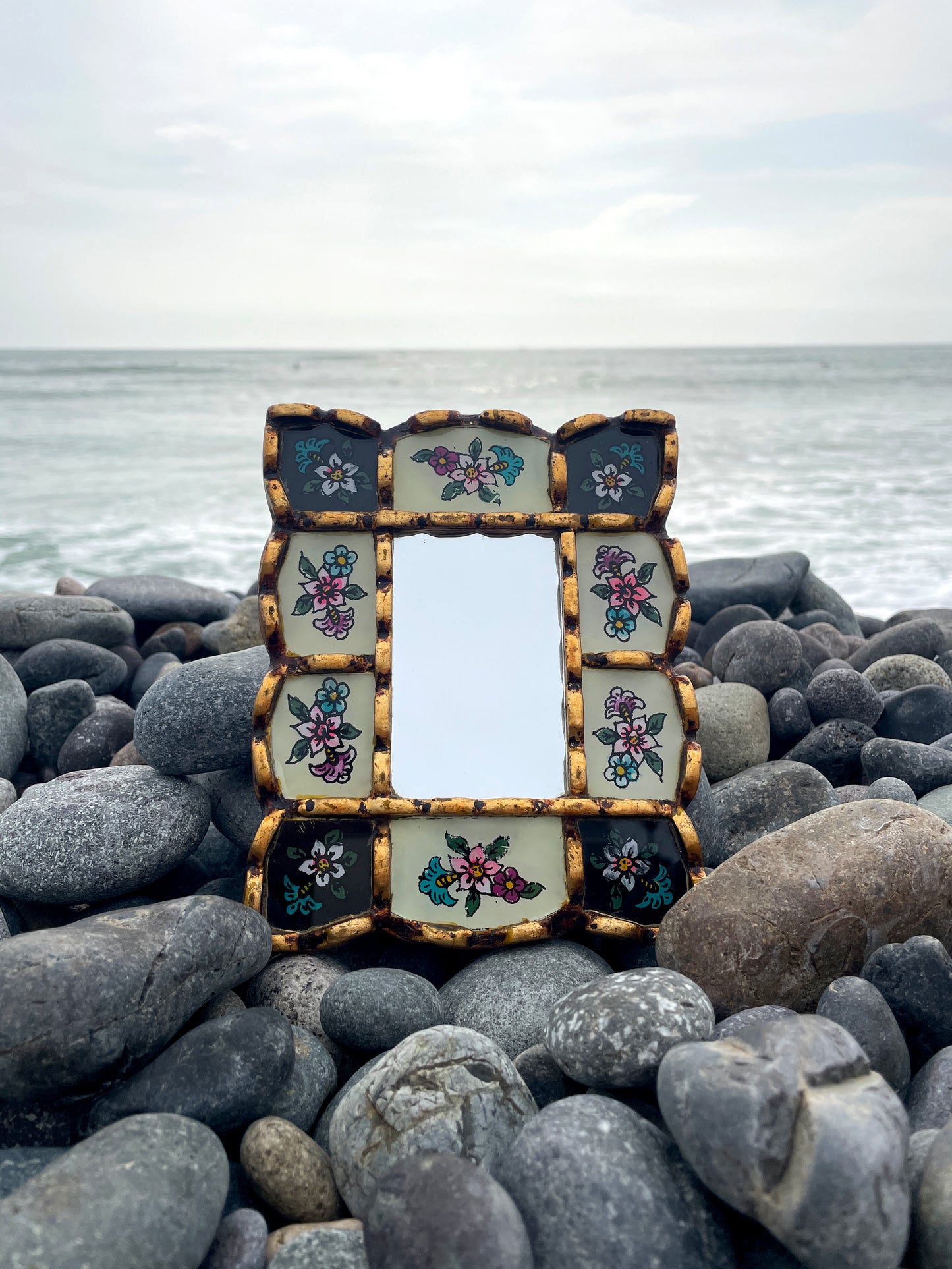 Rectangle Floral Mirror - Cream and Black