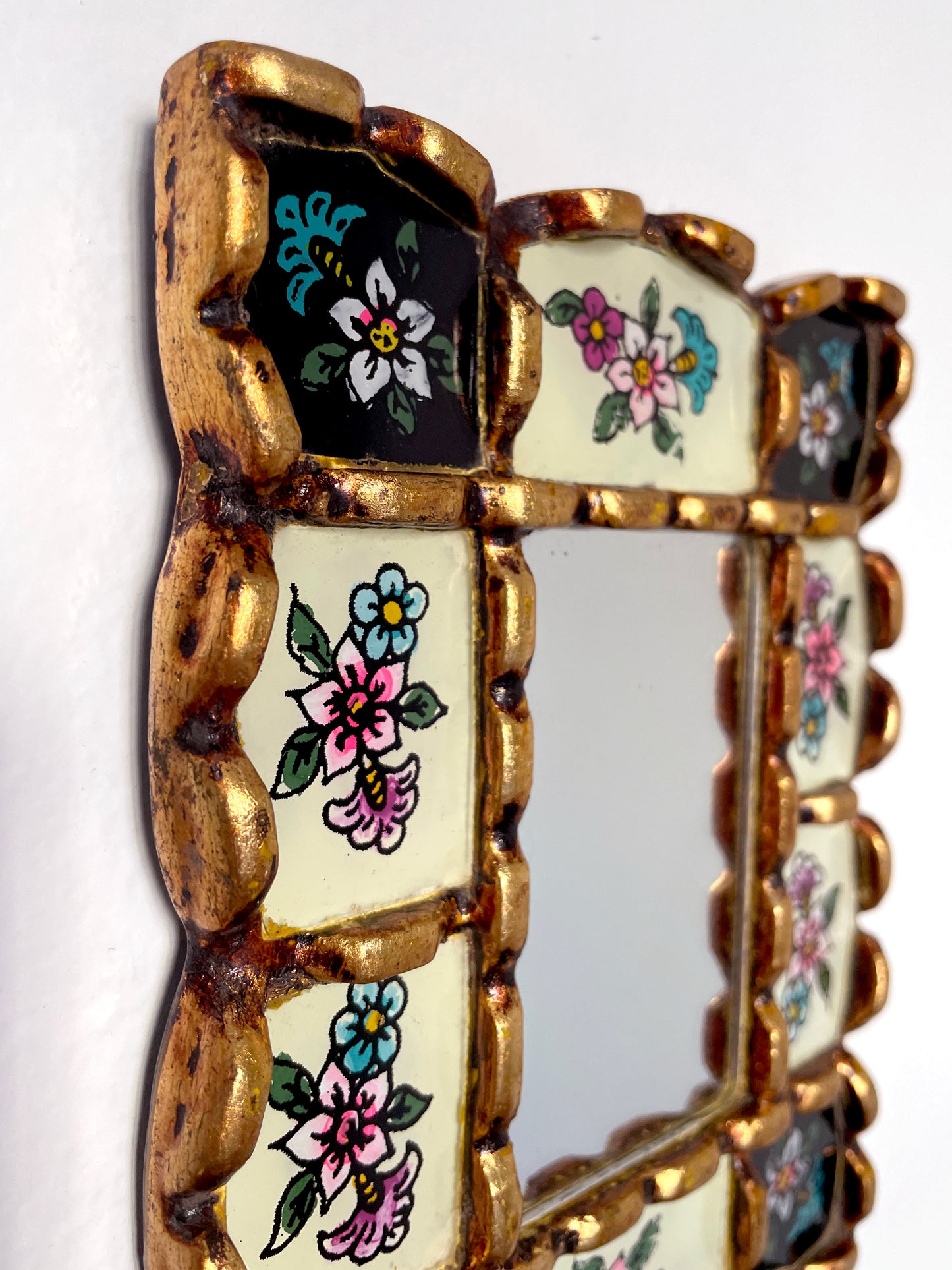 Rectangle Floral Mirror - Cream and Black