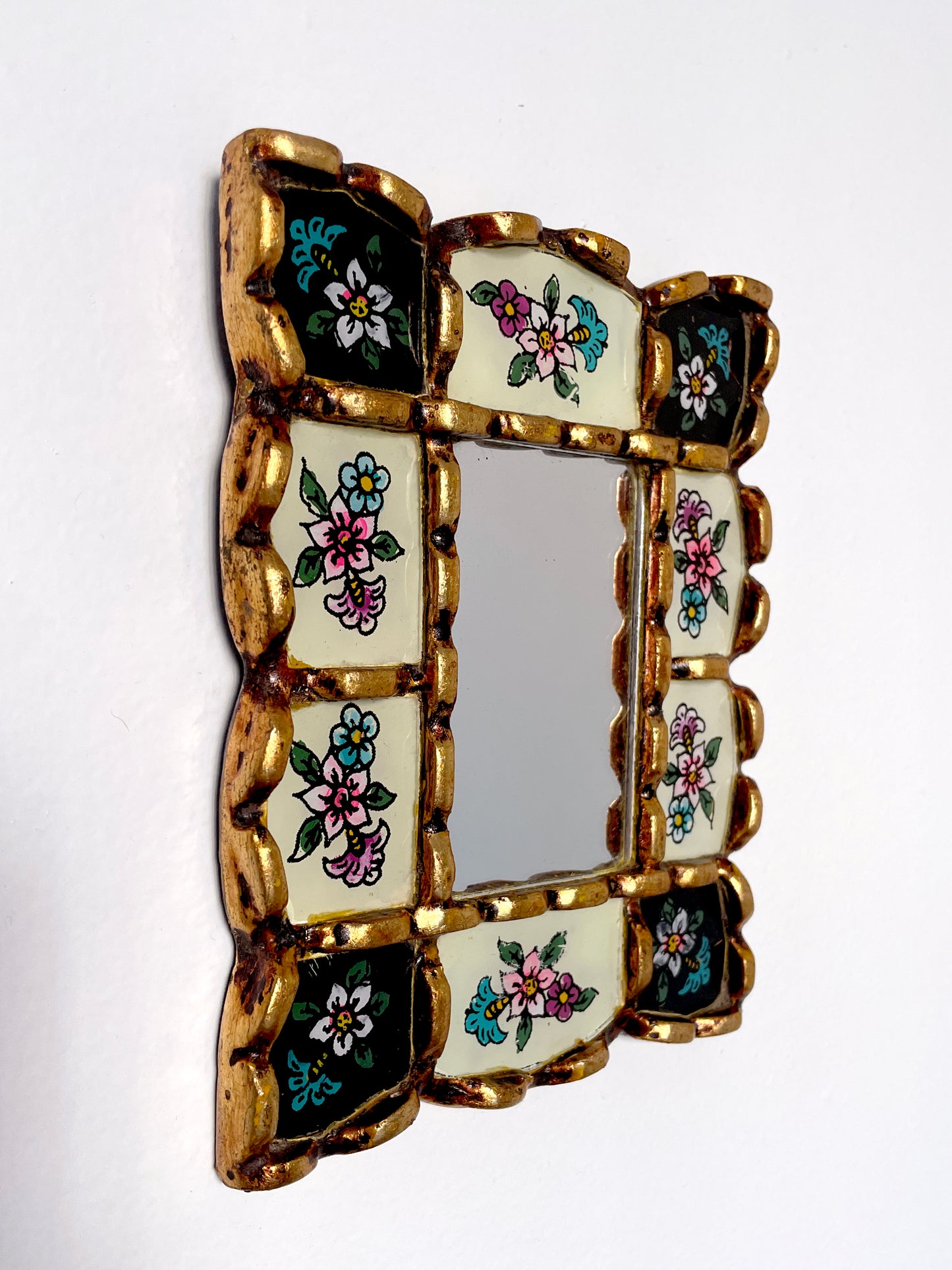Rectangle Floral Mirror - Cream and Black