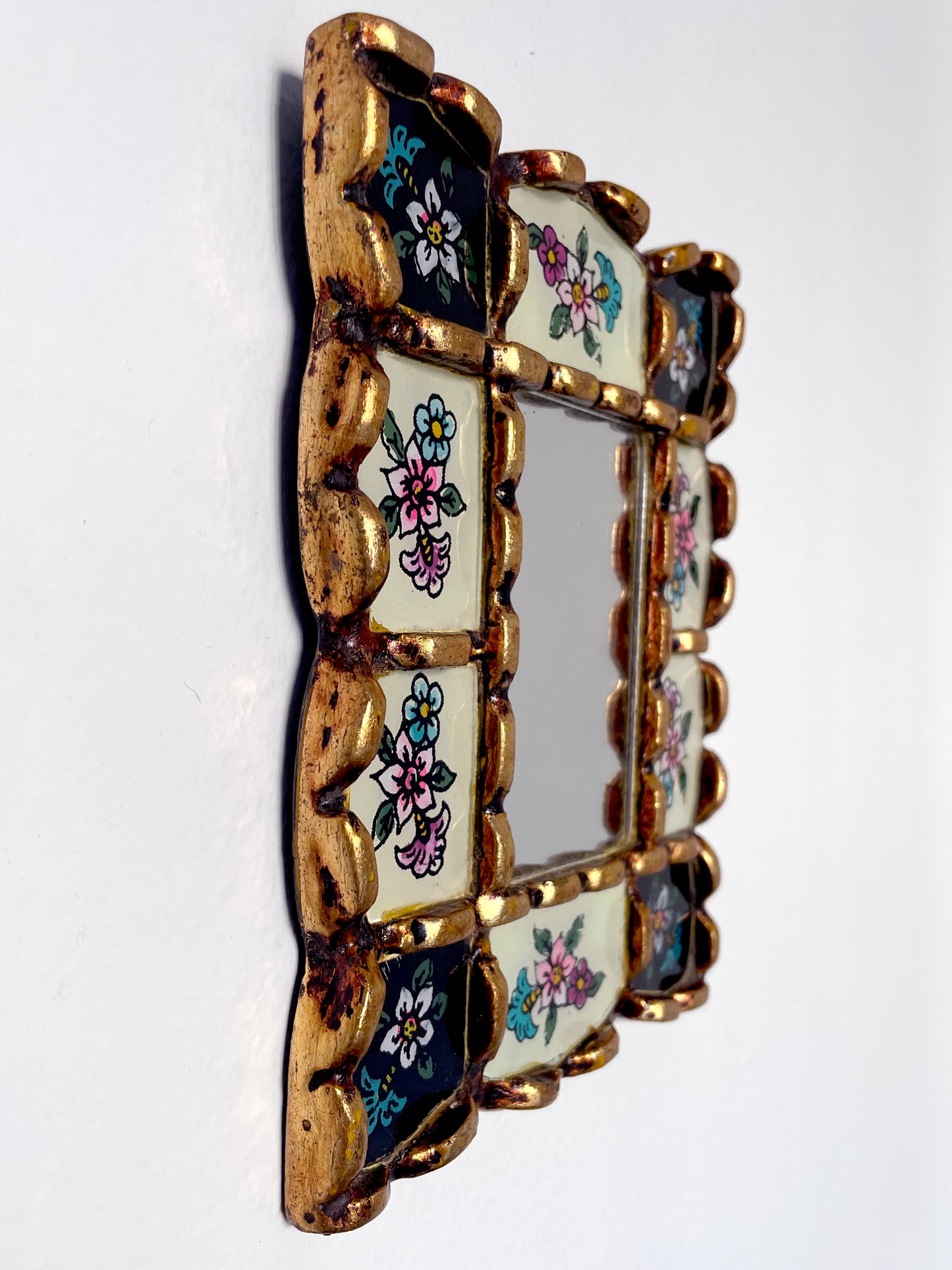 Rectangle Floral Mirror - Cream and Black