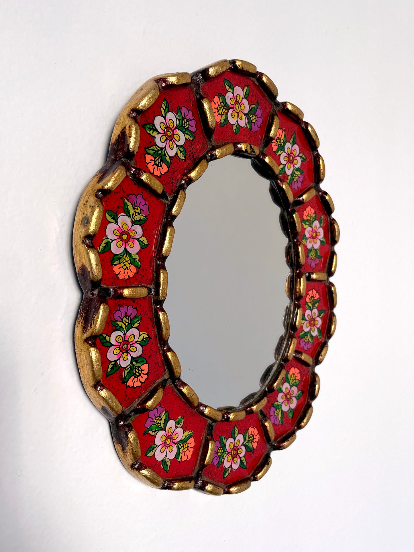 Oval Floral Mirror - Cherry