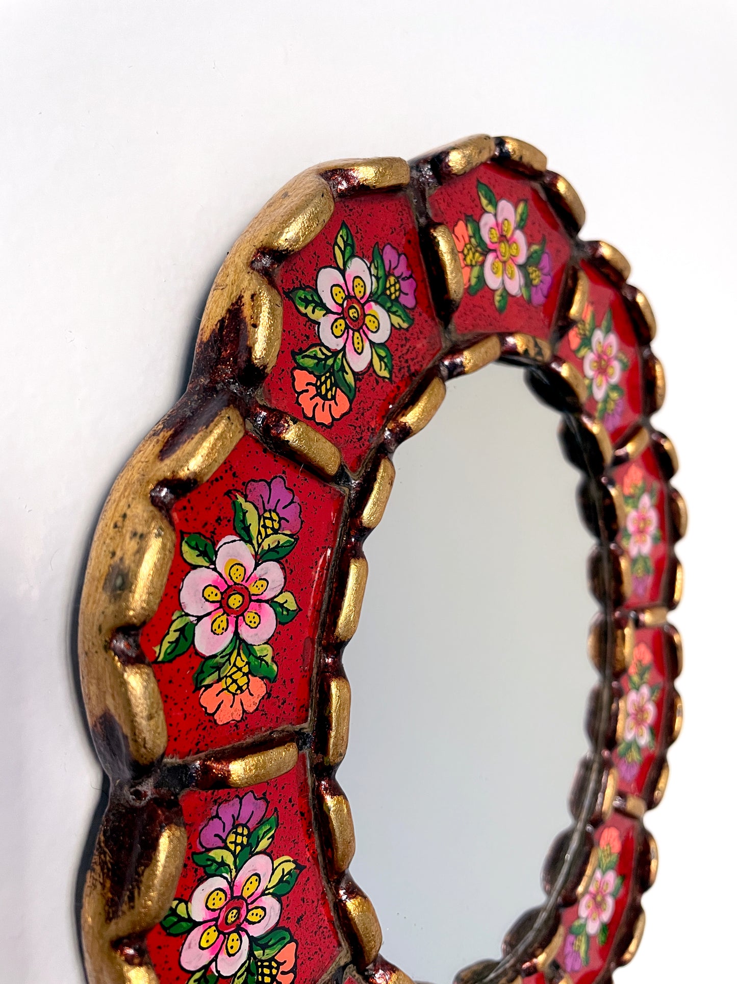 Oval Floral Mirror - Cherry