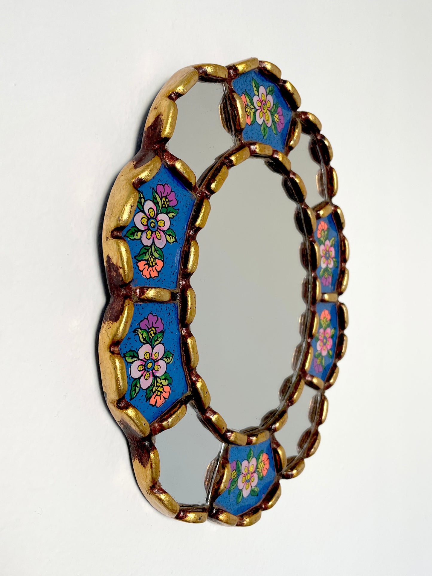 Oval Floral Mirror - Cornflower Blue