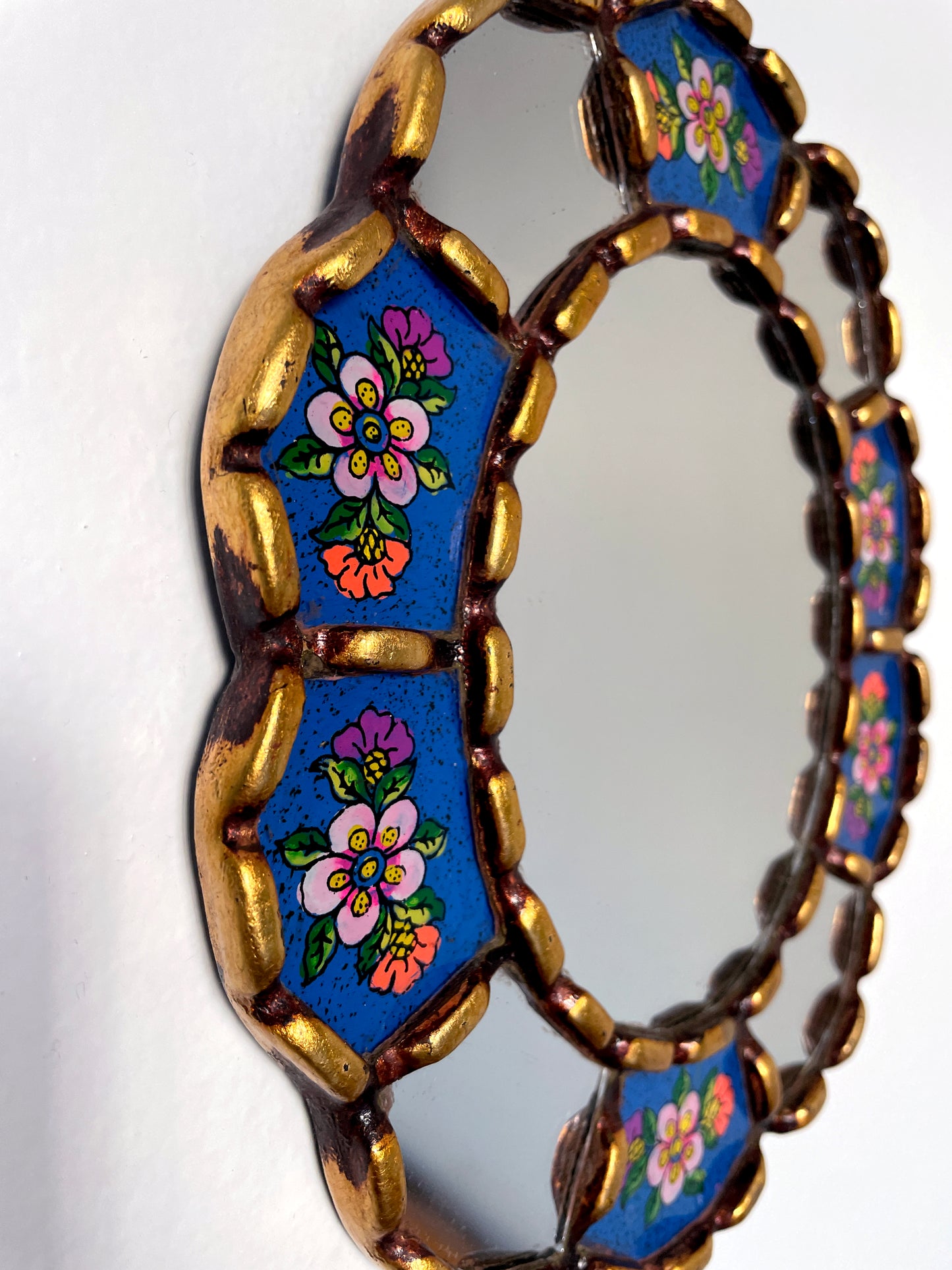 Oval Floral Mirror - Cornflower Blue