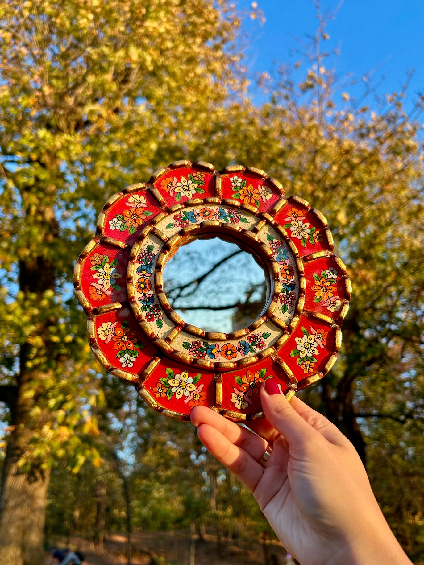 Oval Floral Mirror - Red and Cream