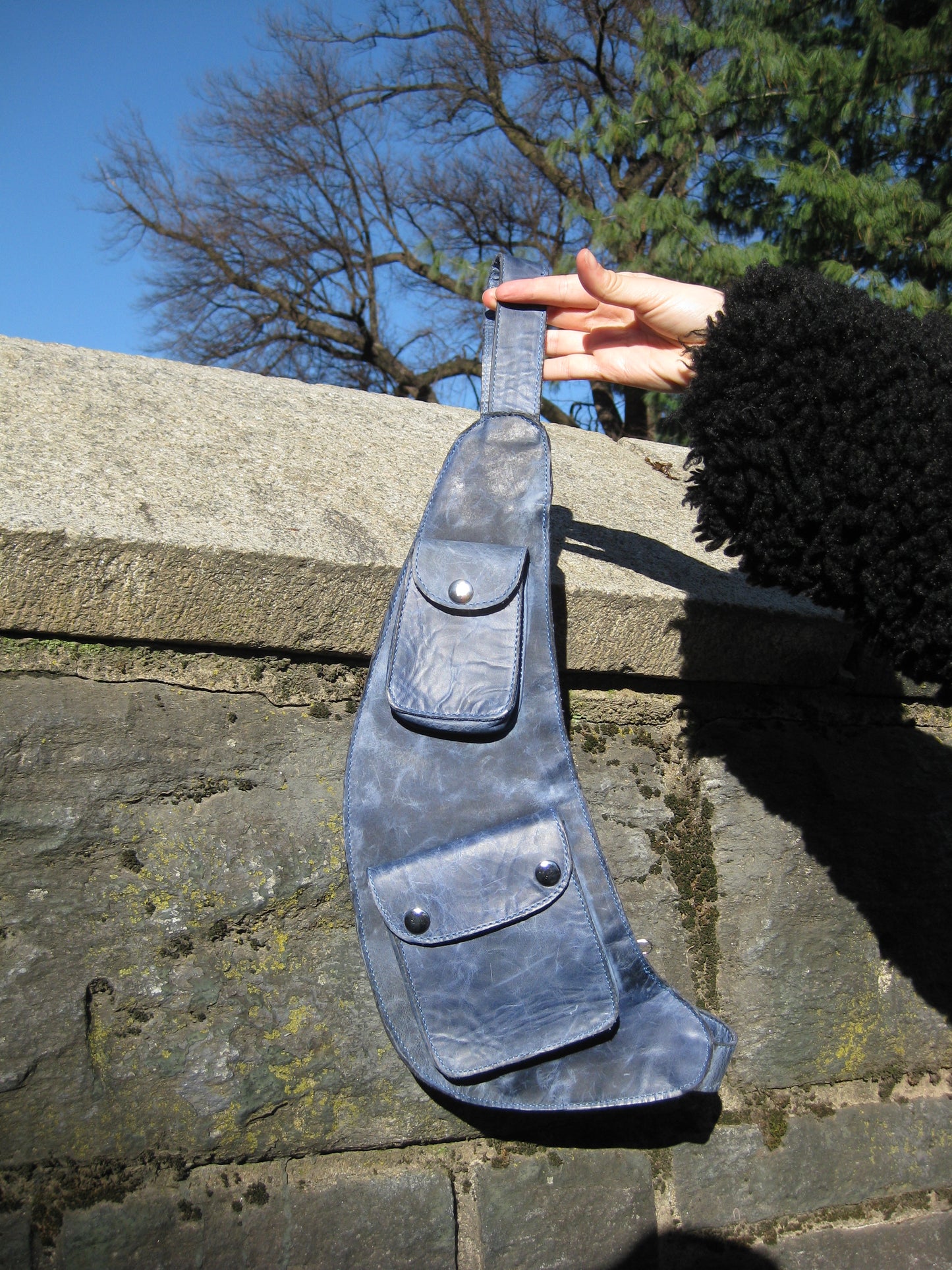 Crossbody Leather Sling Bag - Marbled Midnight