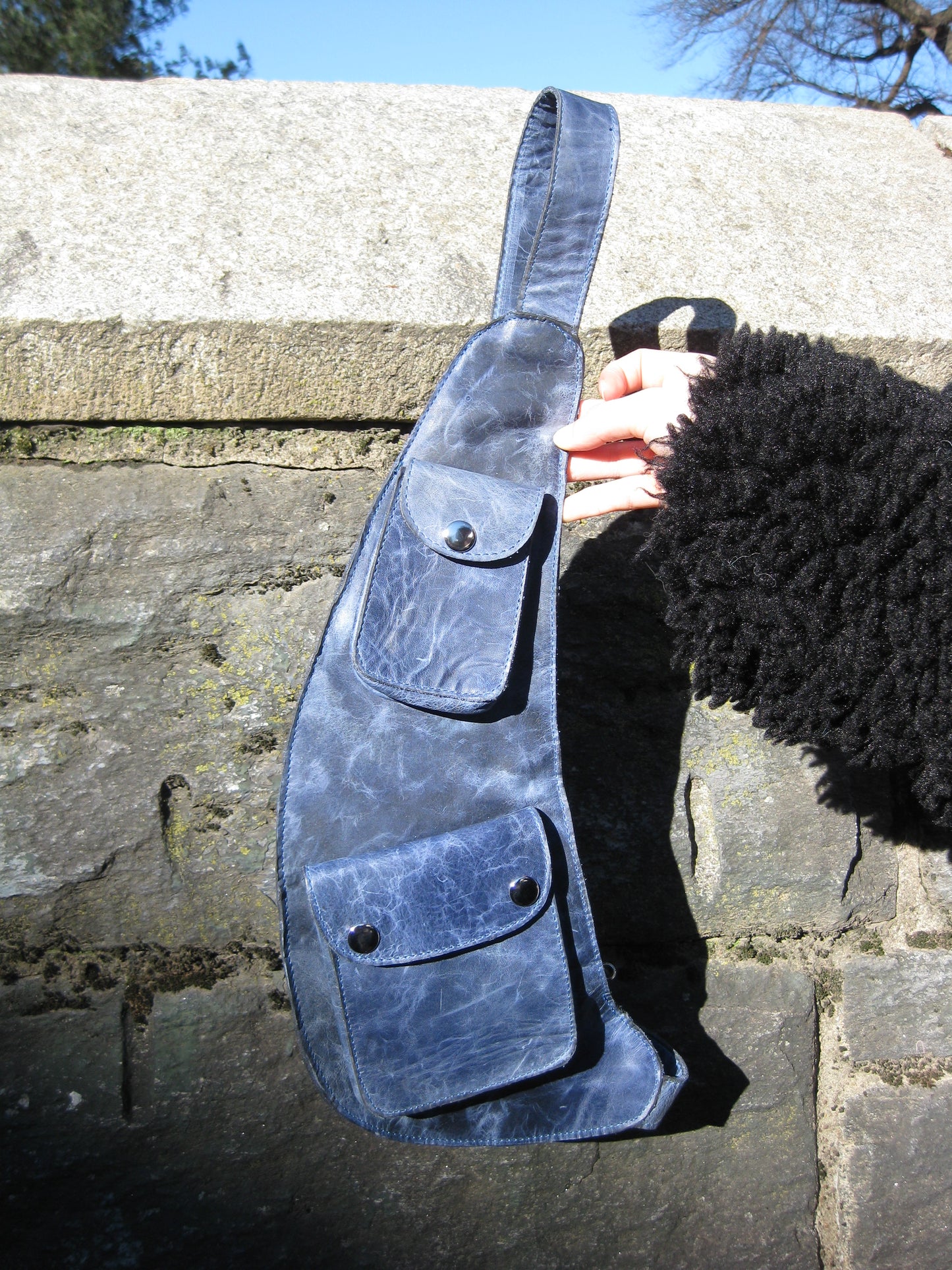 Crossbody Leather Sling Bag - Marbled Midnight