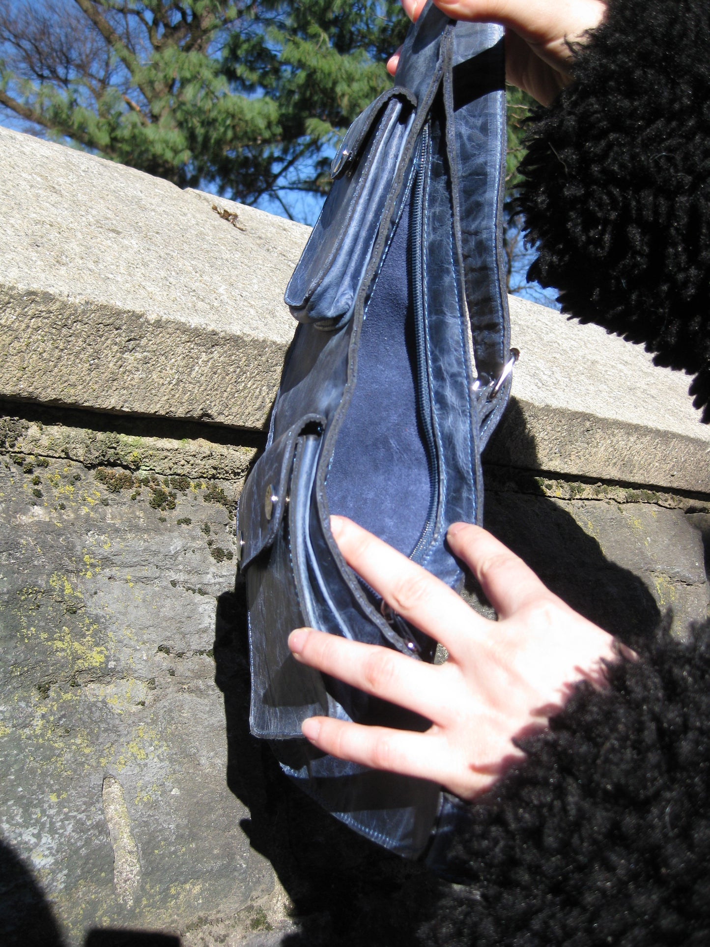 Crossbody Leather Sling Bag - Marbled Midnight