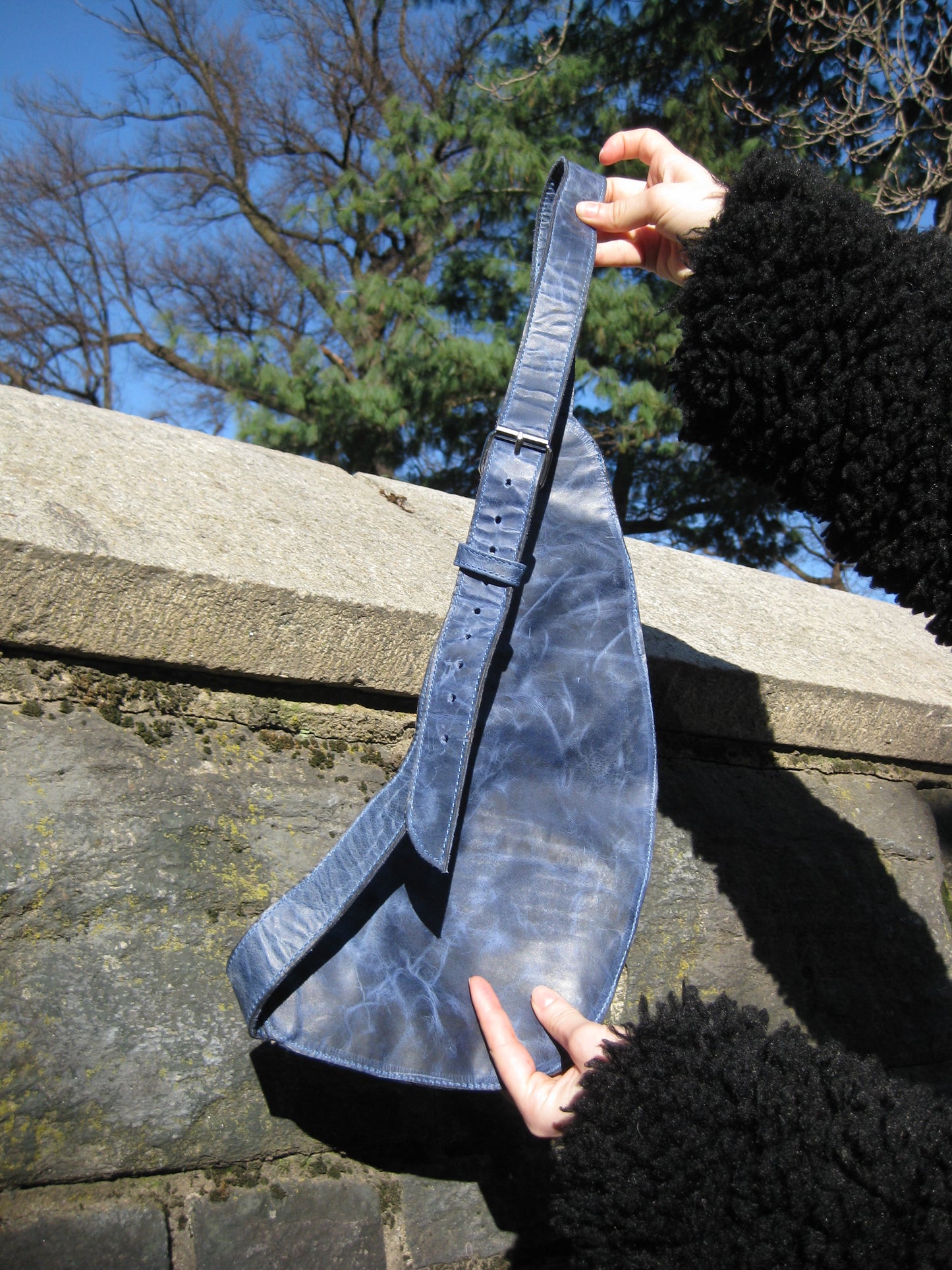 Crossbody Leather Sling Bag - Marbled Midnight