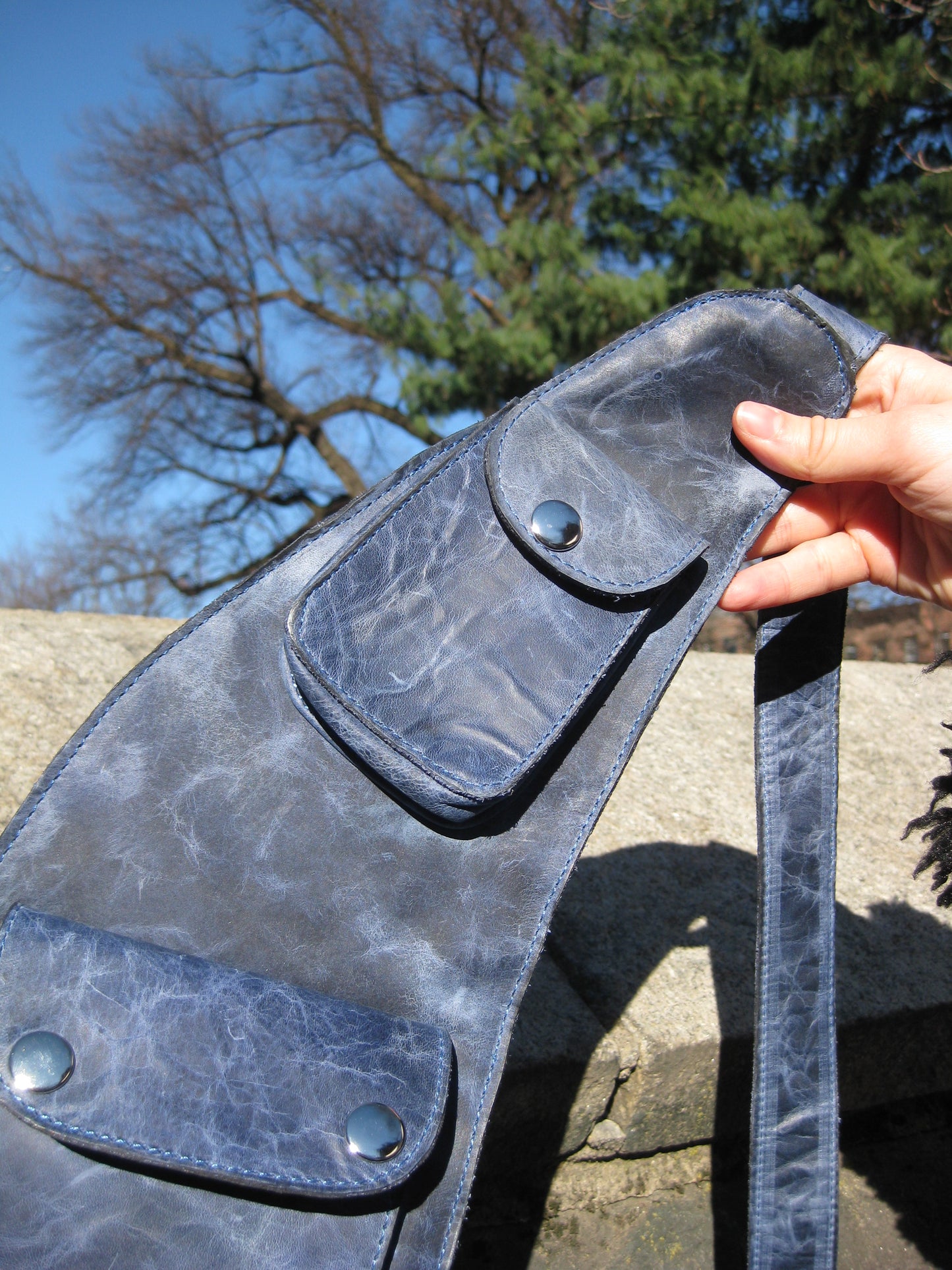 Crossbody Leather Sling Bag - Marbled Midnight