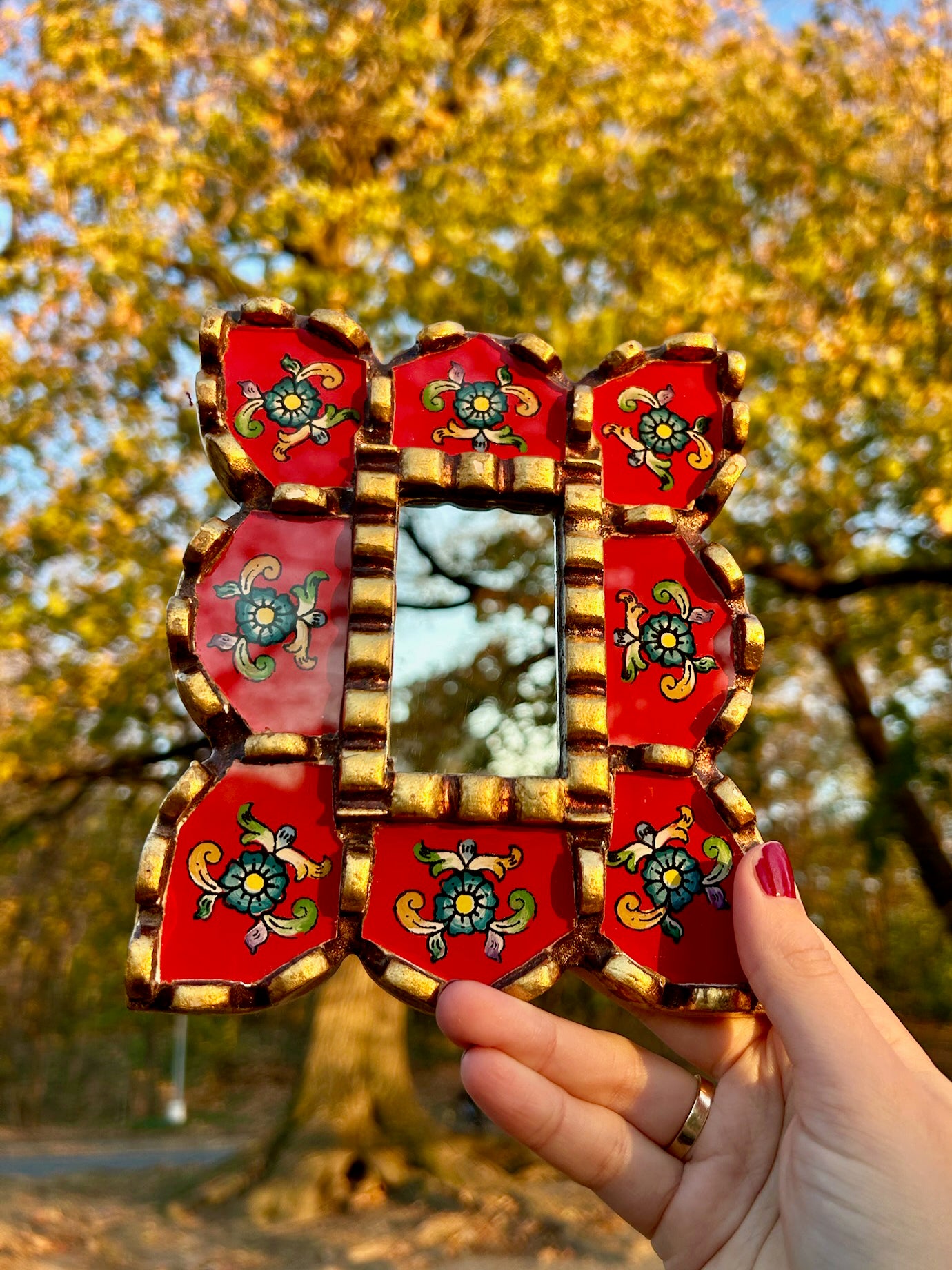 Rectangular Floral Mirror - Cherry