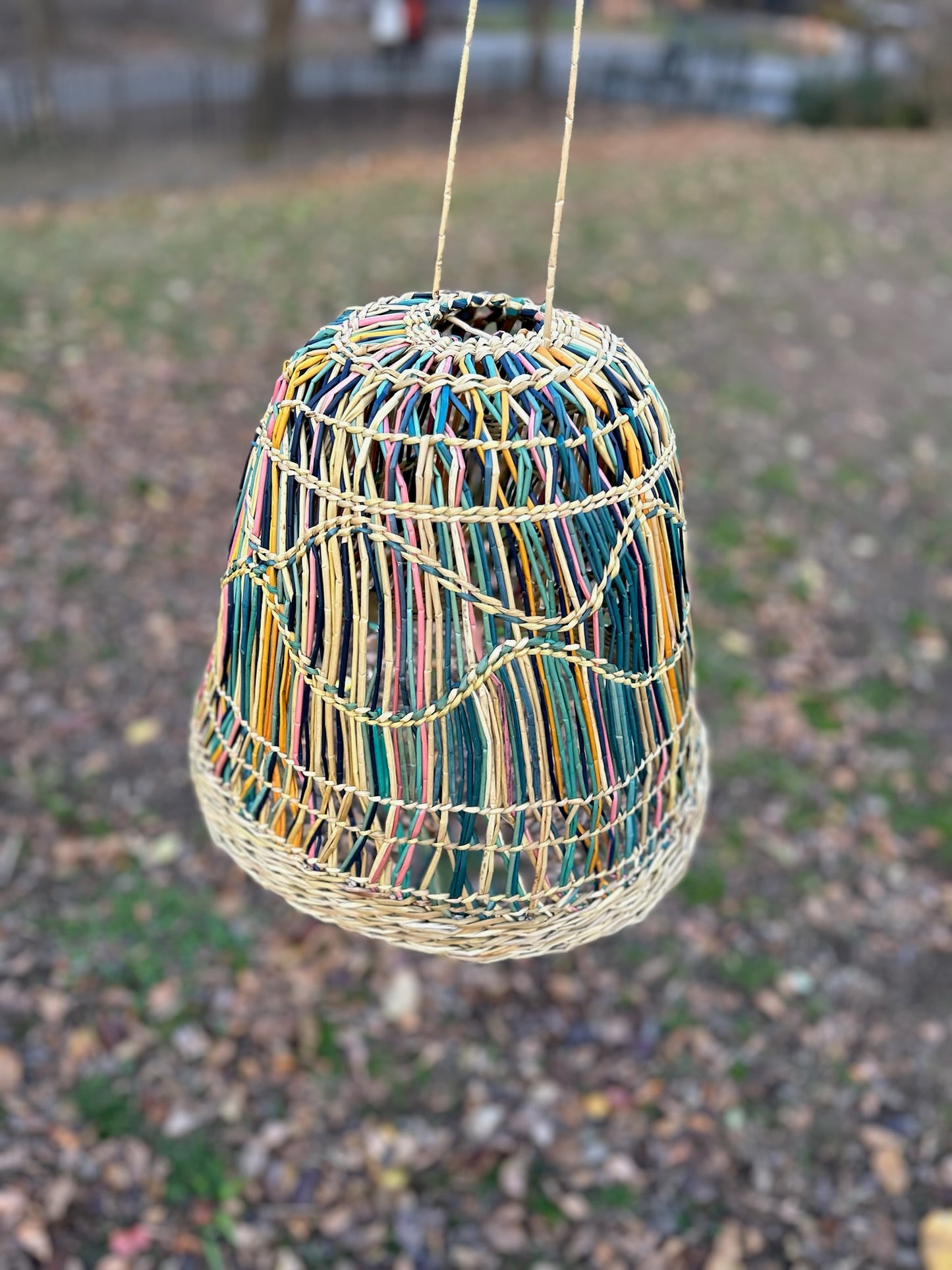 Blue Multi Straw Hanging Lantern