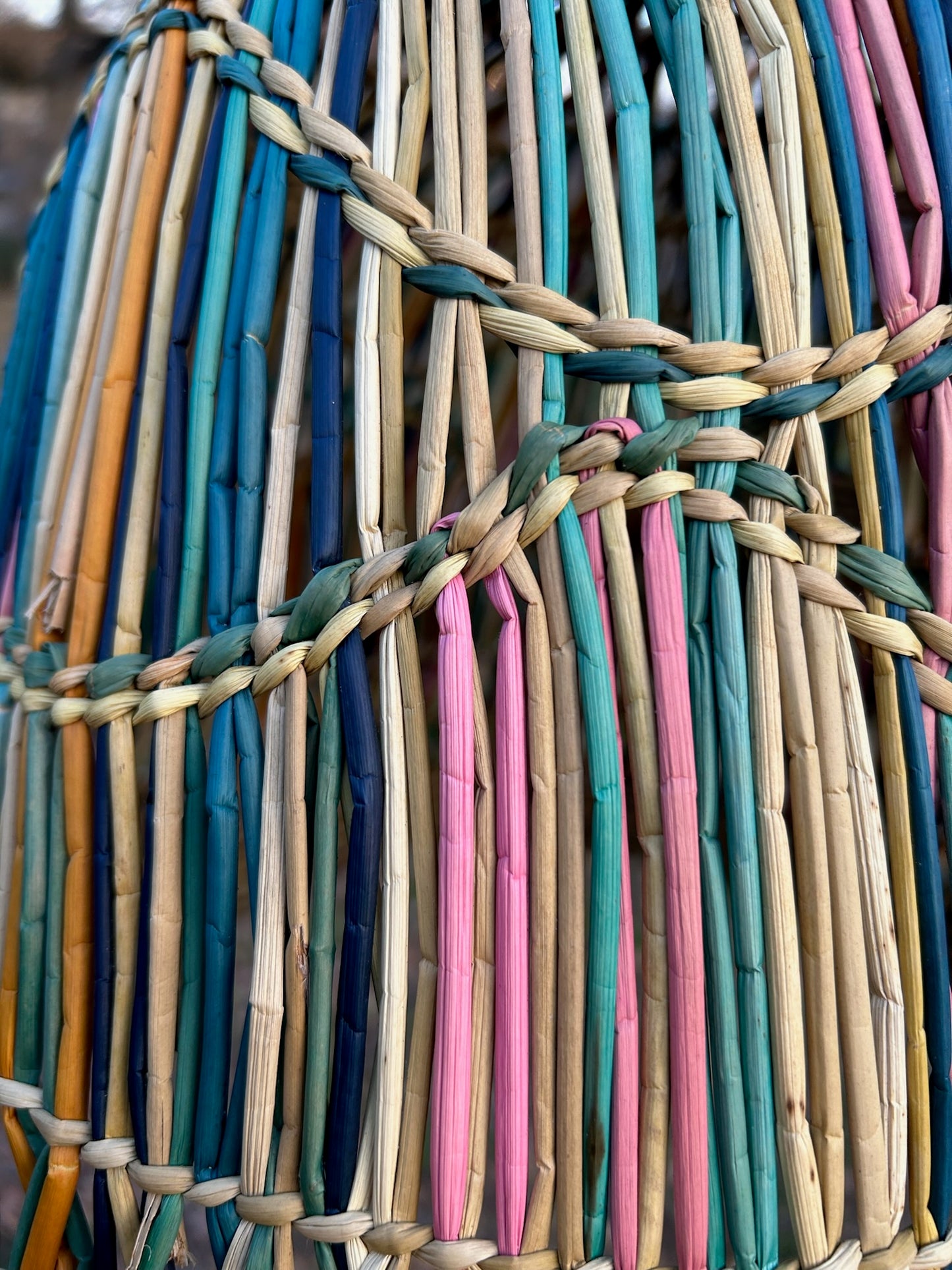 Blue Multi Straw Hanging Lantern