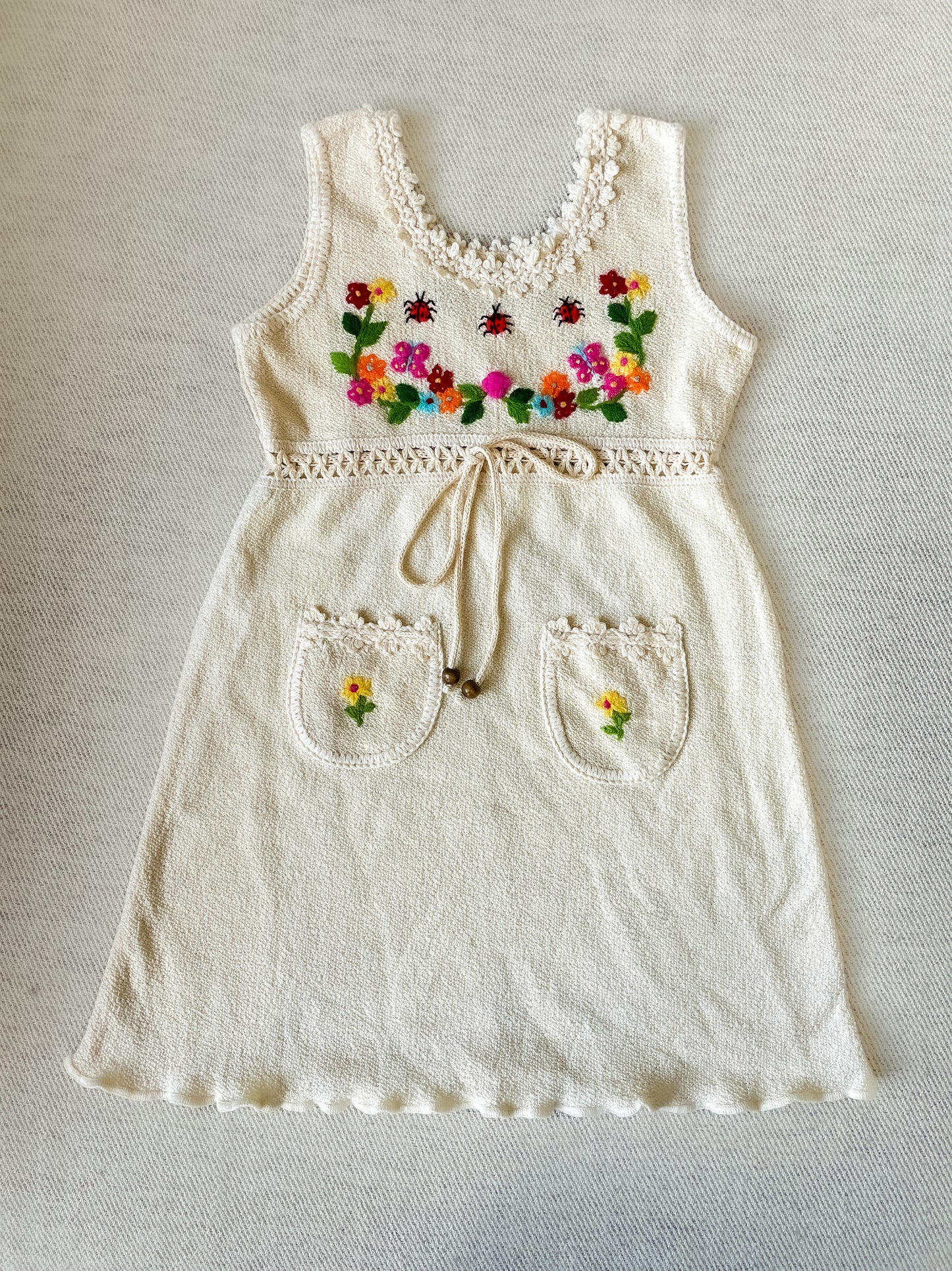 Ladybug Dress with Yellow Flower Pockets -4Y