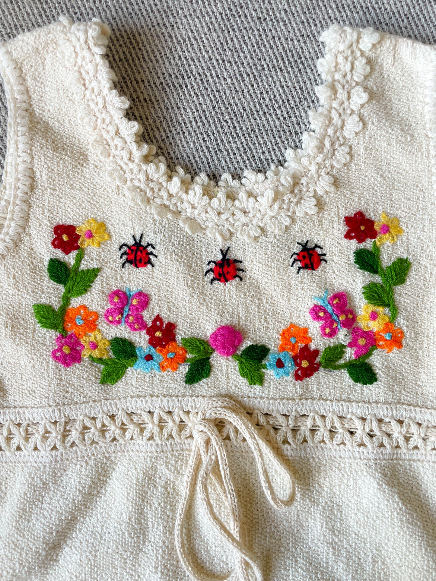 Ladybug Dress with Yellow Flower Pockets -4Y