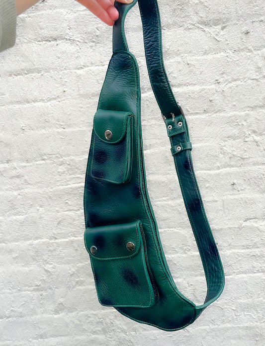 Crossbody Leather Sling Bag - Moss