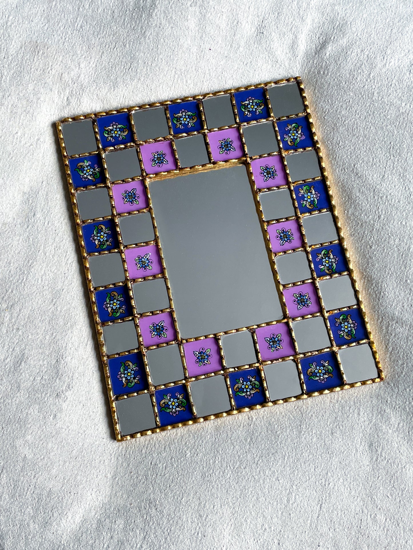 Large Floral Checkered Mirror - Purple