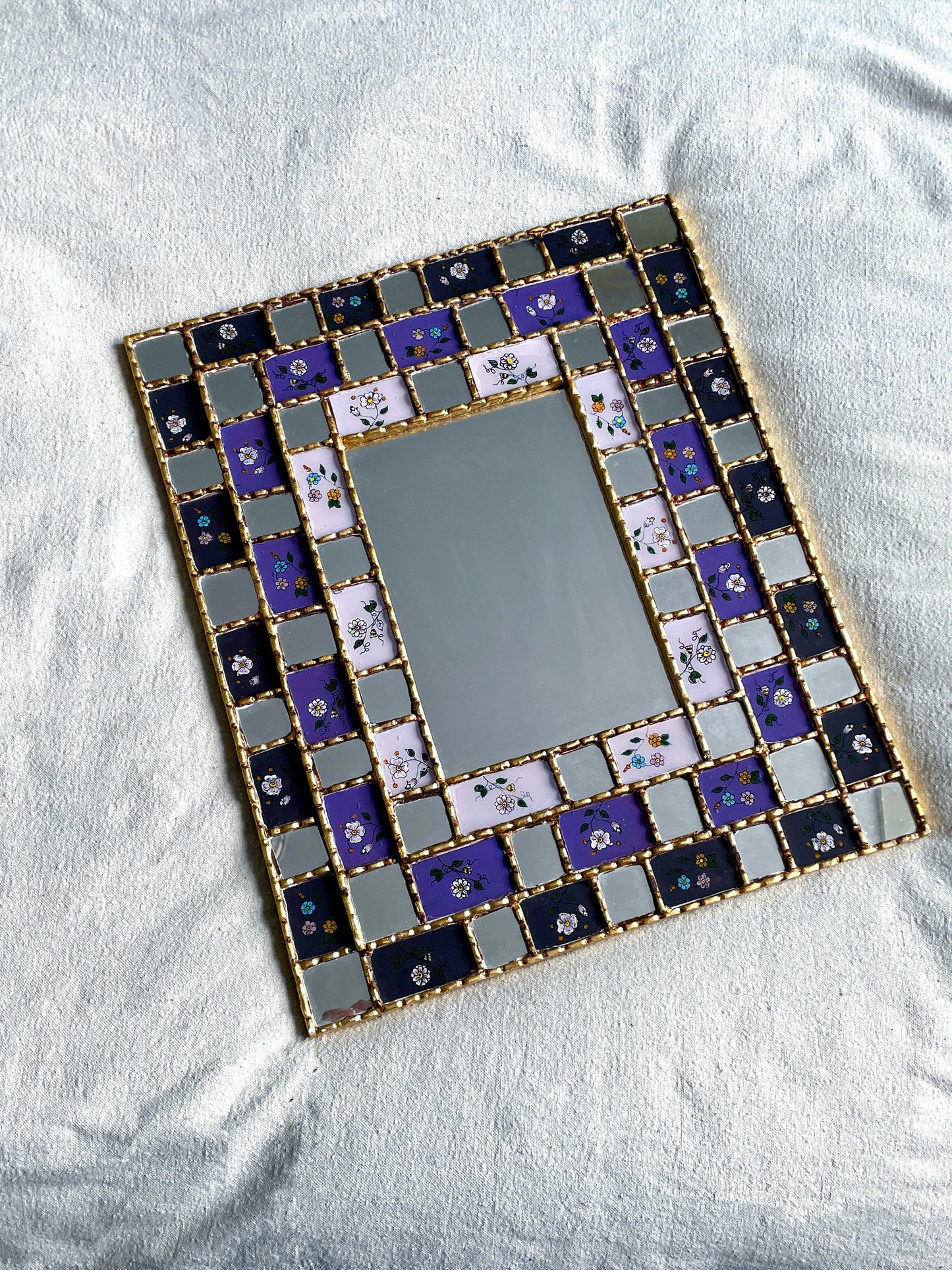 XL Floral Checkered Mirror - Purple