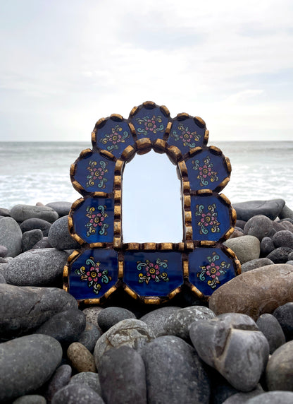 Arched Floral Mirror - Azure