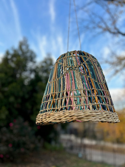 Blue Multi Straw Hanging Lantern