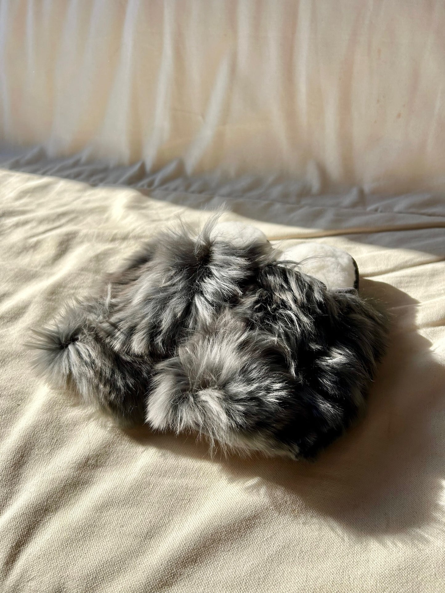 Fluffy Grey Sandal Slippers