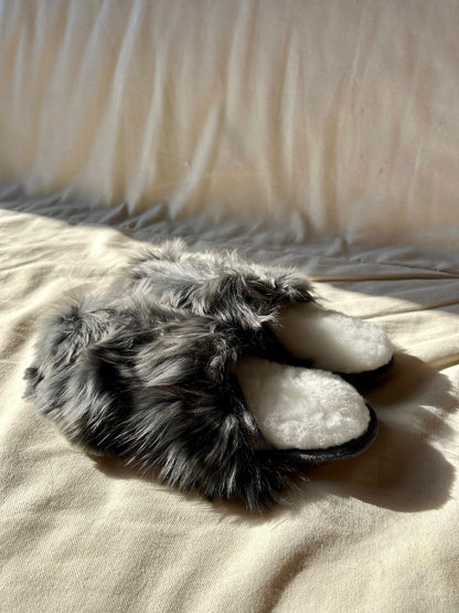 Fluffy Grey Sandal Slippers