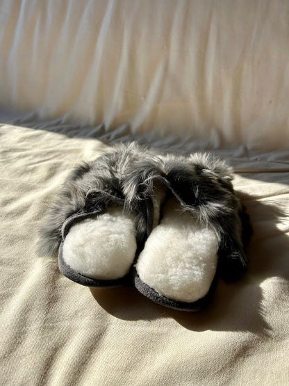 Fluffy Grey Sandal Slippers