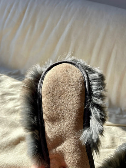 Fluffy Grey Sandal Slippers