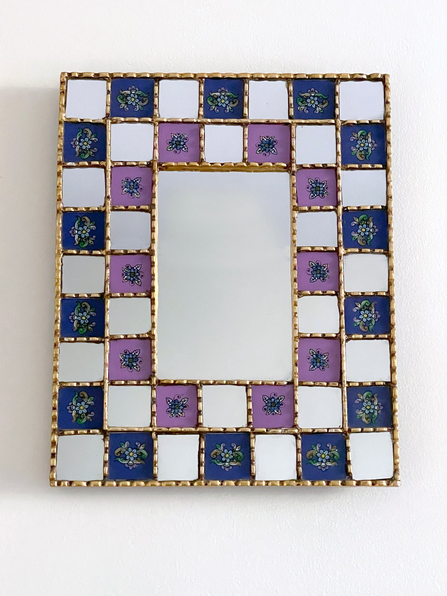 Large Floral Checkered Mirror