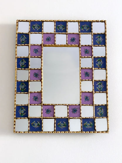 Large Floral Checkered Mirror