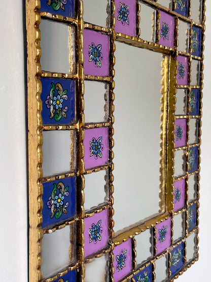 Large Floral Checkered Mirror