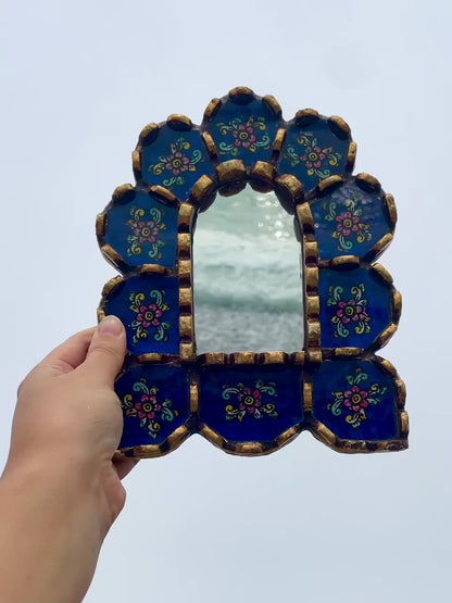 Arched Floral Mirror - Azure